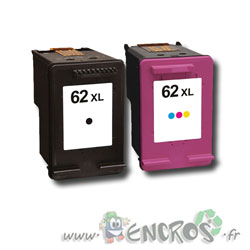 HP 62 XL - Pack de Cartouches d'encre Compatibles HP numero 62XL Couleur et  Noire